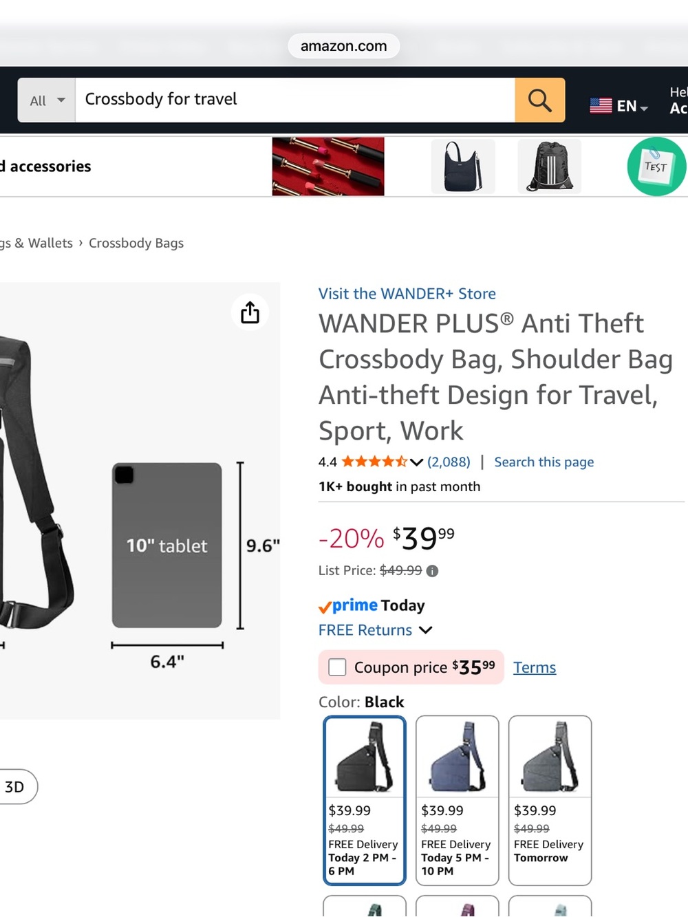 Wanderlust Black Triangle Sling Bag with Silver Hardware Used for 5 days! - Picture 5 of 6